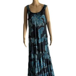 Chico's Black and Blue Paisley Maxi Dress, Boho, Flowy, Relaxed Fit Summer